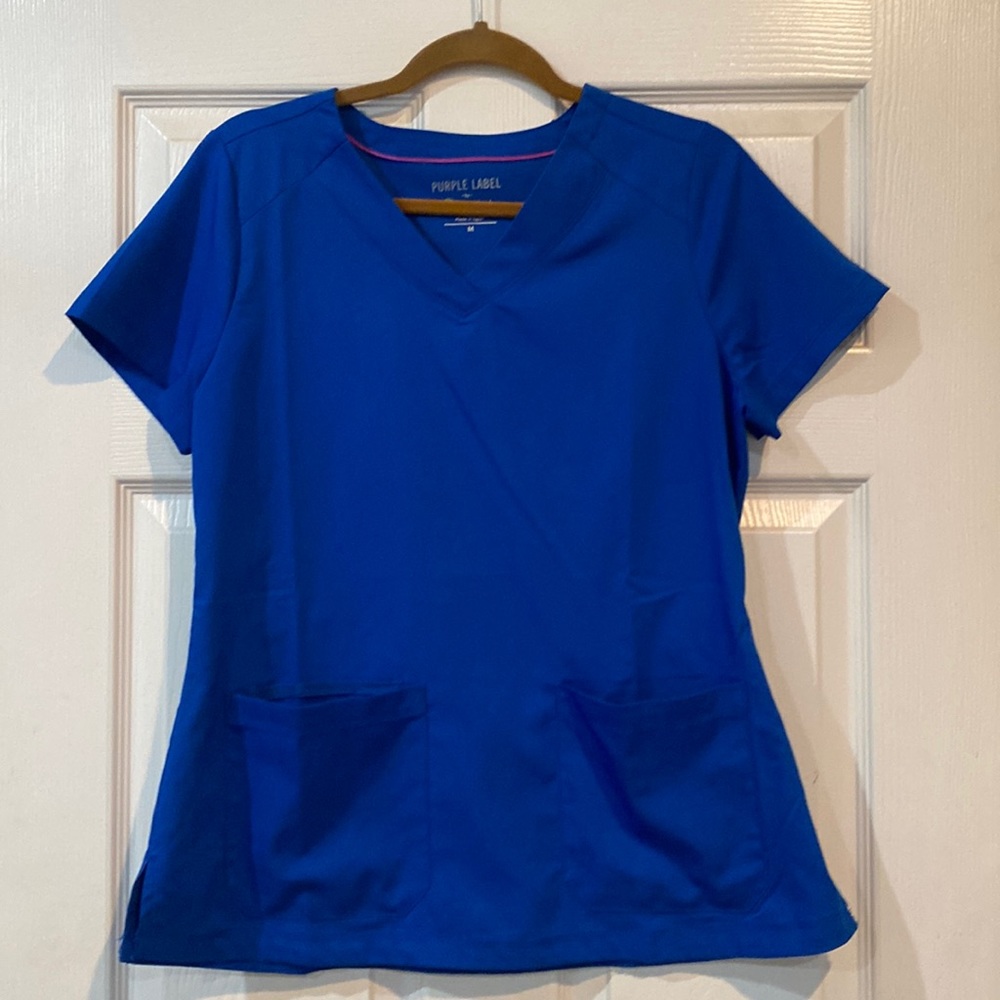 Purple label healing hands ladies blue scrub top medium